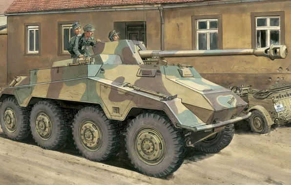 Picture figure, art, the Germans, 5 cm, Armored reconnaissance vehicle, Heavy, German heavy armored car, PaK.40