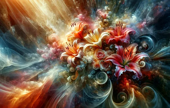 Flowers, curls, Lily, bouquet