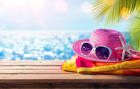 Beach, summer, stay, hat, glasses, summer, beach, vacation