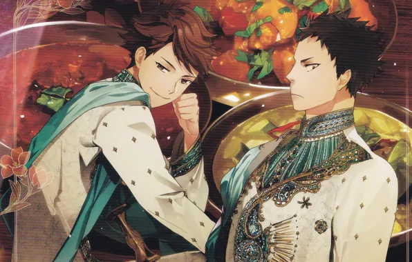 Picture smile, military uniform, embroidery, uniform, two guys, haikyuu!!, Volleyball!, the half-smile