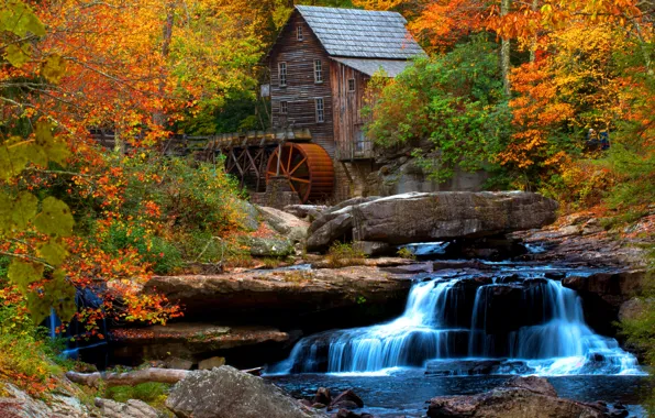 Picture autumn, river, waterfall, USA, Babcock State Park, river, park, autumn