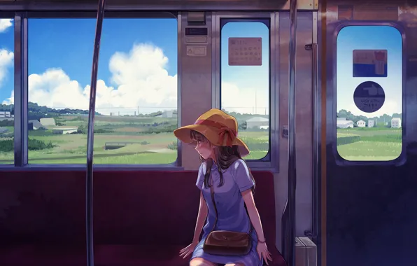 Summer, the sky, clouds, field, home, hat, Japan, window