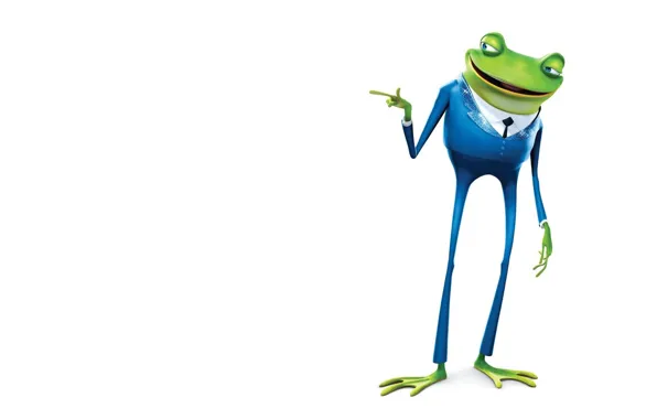 Frog, minimalism, tie, white background, gesture, Meet the Robinsons, blue suit