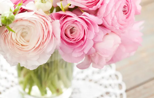 Flowers, bouquet, pink, buttercups