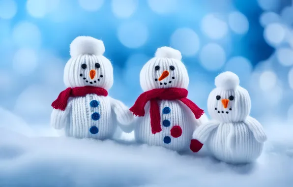 Winter, snow, smile, toys, Christmas, New year, snowmen, snowman