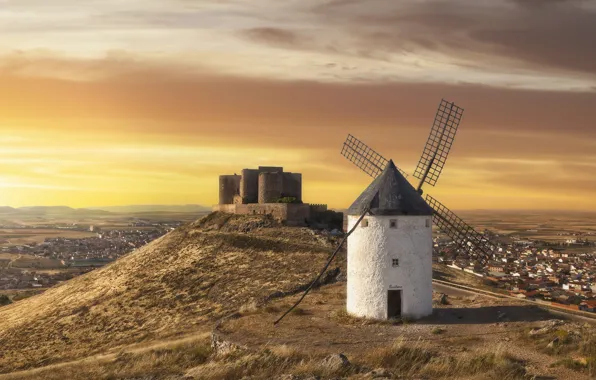 Road, the city, landscapes, mill, fortress, Spain, Andrew Chabrov