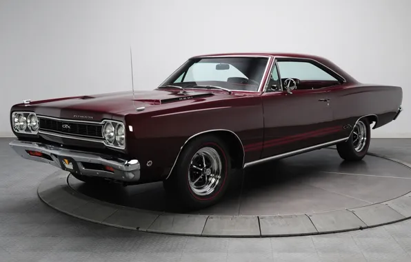 Picture background, GTX, Plymouth, the front, Burgundy, 1968, Muscle car, Plymouth