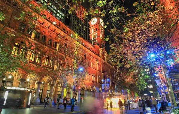 Lights, people, tower, home, Australia, Sydney, Martin Place, Vivid Sydney