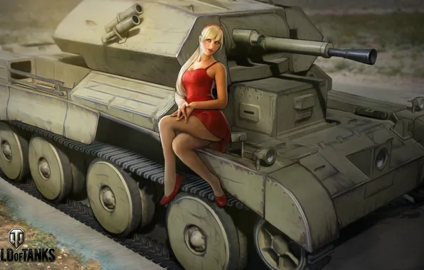 Girl, figure, dress, art, blonde, tank, in red, British