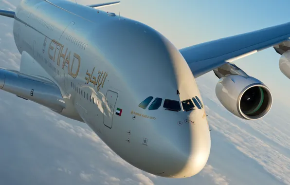 Picture A380, Airbus, Pilot, Etihad Airways, Airbus A380, Cockpit, A passenger plane, Airbus A380-800