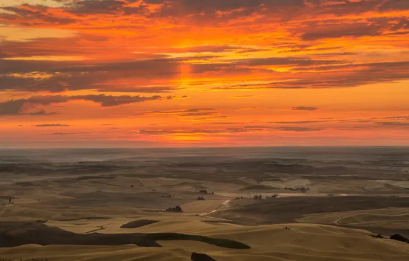 Field, sunset, hills, the evening