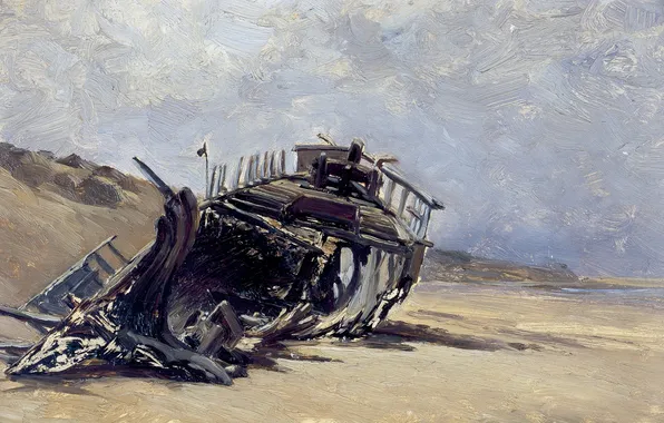 Picture landscape, shore, picture, Carlos de Haes, The Wreckage Of The Ship