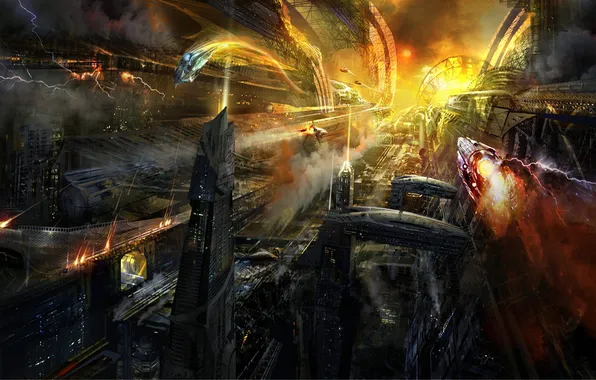 War, ship, station, laser, space