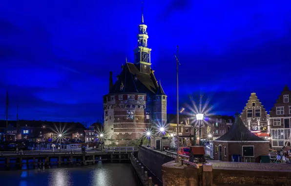 Picture night, lights, Netherlands, horn