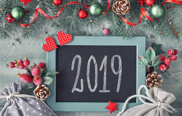 Background, holiday, the inscription, balls, New year, bumps, decor, 2019