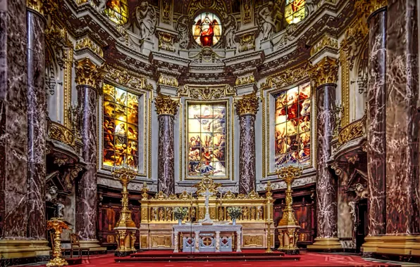Picture Germany, Cathedral, stained glass, religion, the altar, Berlin