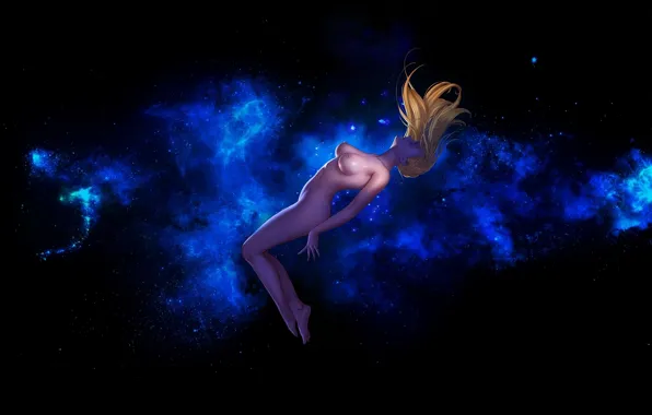Girl, space, stars, fiction, figure, naked, art, blonde
