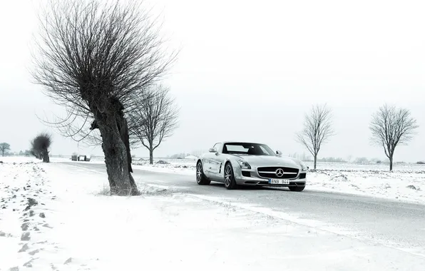 Mercedes-benz, winter, sls, amg, 6.3
