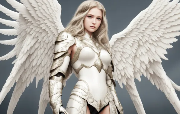 Girl, fantasy, armor, art, angel, blond, digital art, fantasy art