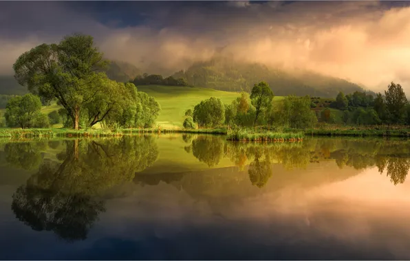 Picture the sky, water, mountains, nature, lake, dawn, Friedrich Beren