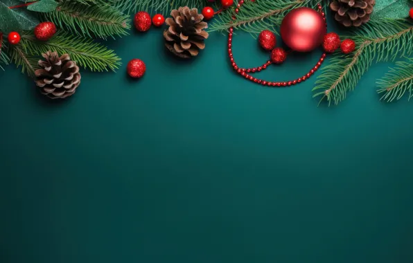 Balls, branches, Christmas, red, New year, needles, bumps, Christmas decorations