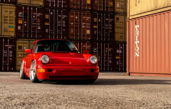 Picture car, Porsche, red, Porsche 964