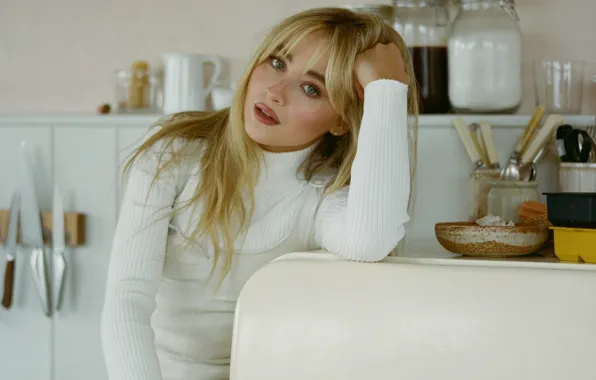 Picture white, look, girl, pose, makeup, blonde, kitchen, lips