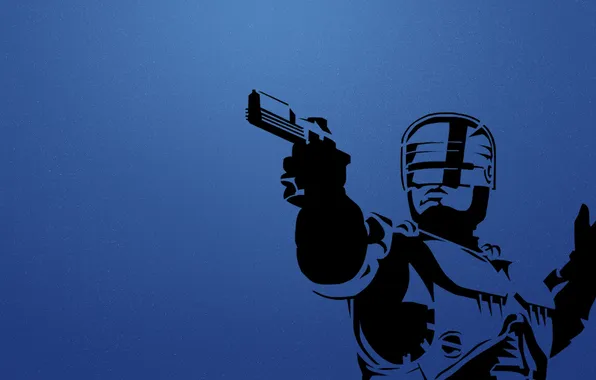 Picture gun, blue background, RoboCop, Robocop
