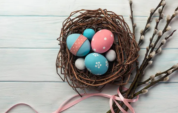 Eggs, spring, colorful, Easter, happy, Verba, spring, Easter