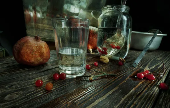 Water, glass, Bank, still life, garnet, Kalina