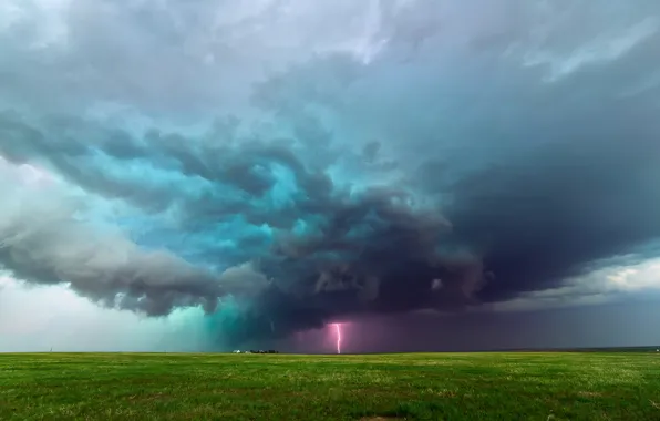 Clouds, storm, lightning, field, Colorado, USA, farm, plain
