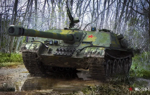 Picture road, forest, trees, dirt, art, puddles, Chinese, World of Tanks