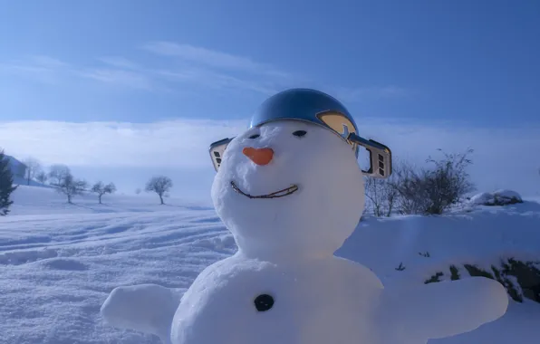 Winter, the sky, clouds, snow, nature, pose, smile, blue