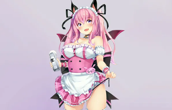 Girl, sexy, cleavage, pink hair, long hair, boobs, animal ears, anime