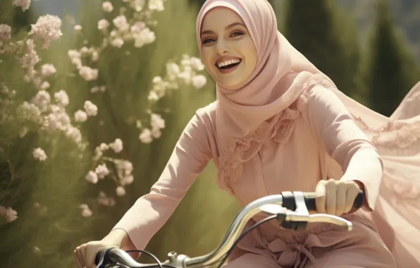 Girl, Smile, Bike, Laughter, Joy, Digital art, AI art, The Art of Artificial Intelligence