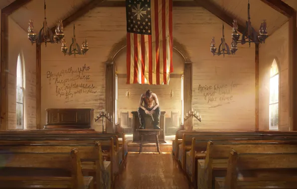 Church, Flag, Weapons, Art, Ubisoft, Far Cry 5