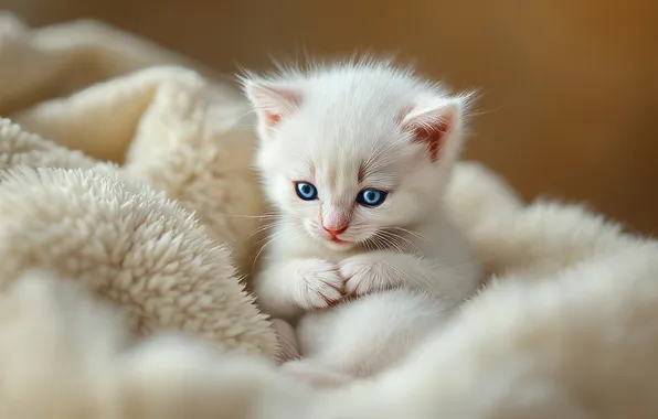 Cat, white, look, pose, kitty, fur, face, AI art