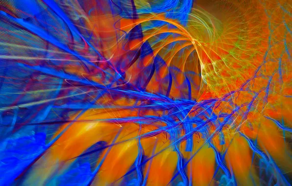 Rays, line, paint, spiral, fractal, the volume