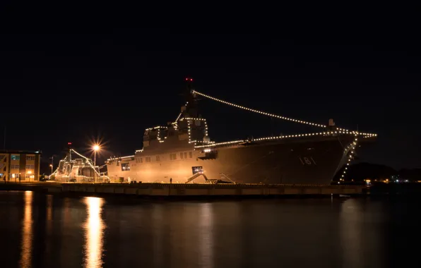 Picture night, lights, ship, port