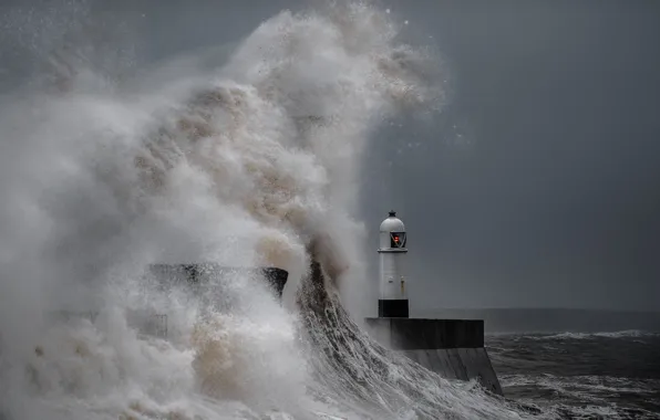 Picture wave, storm, the ocean, lighthouse