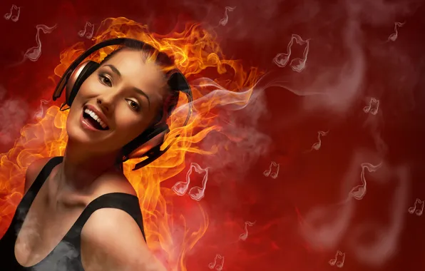 Lights, smile, notes, mood, headphones