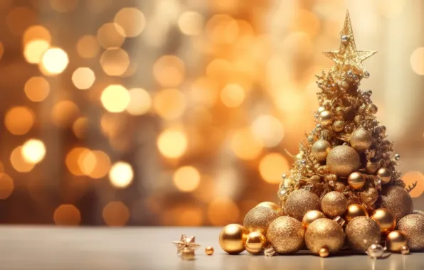 Stars, balls, lights, lights, gold, holiday, balls, toys