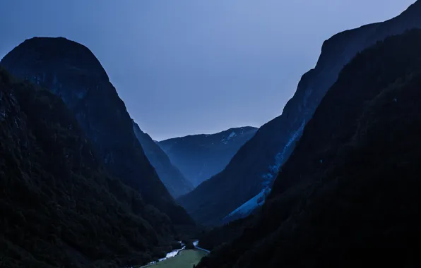 Landscape, nature, night, mountains, view, mountain, waterfall, valley