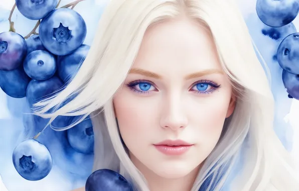 White, girl, blue, blue, woman, figure, beauty, blueberries