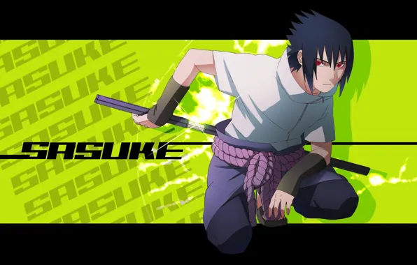 Katana, guy, naruto, dissatisfaction, art, sasuke uchiha, mangekyou sharingan