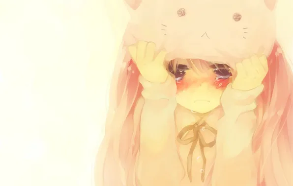 Picture sadness, hat, tears, art, girl, vocaloid, bow, megurine luka