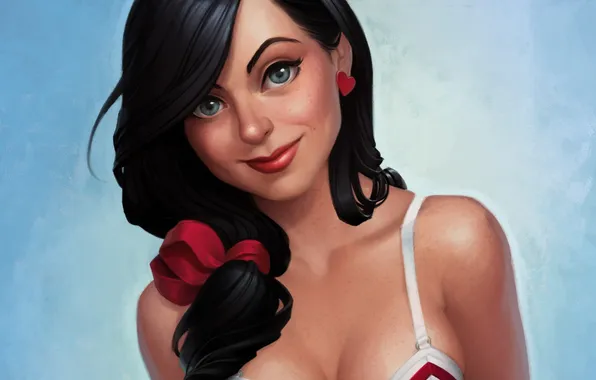 Erotic, look, girl, face, art, black hair, pin up