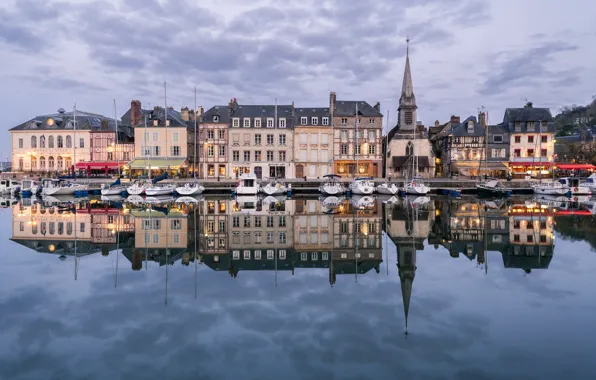 Picture reflection, France, building, home, yachts, port, boats, France