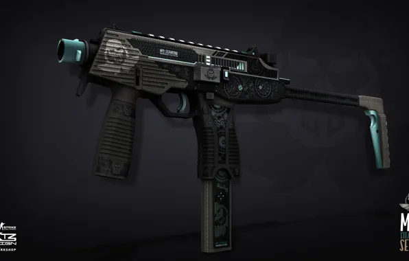 Skull, mechanisms, holes, paint, workshop, cs go, custom paint job, mp9