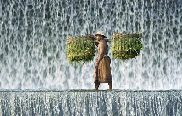 Picture clothing, waterfall, Male, burden